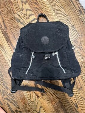 Kipling Black Casual Canvas Backpack with Silver Zippers
